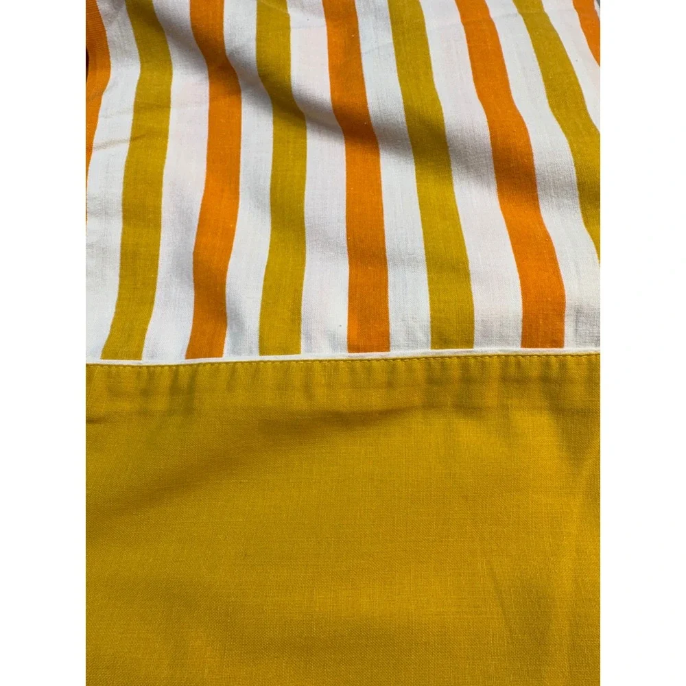 VTG Fashion Manor Striped Double Full Flat Sheet Orange Mustard White Retro 70s